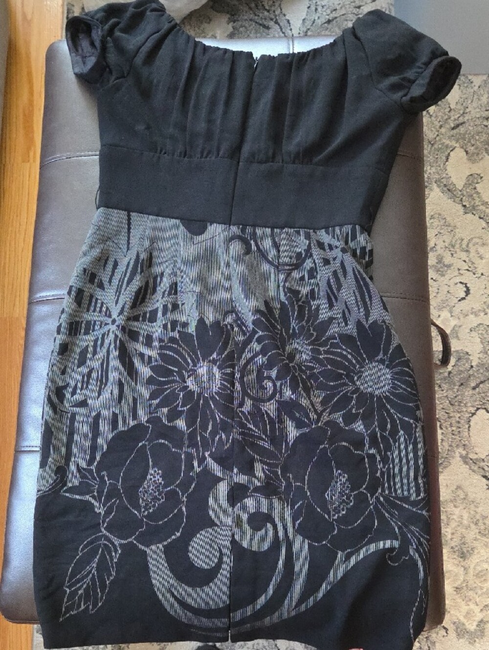 Black Floral Dress With Ruched Bodice